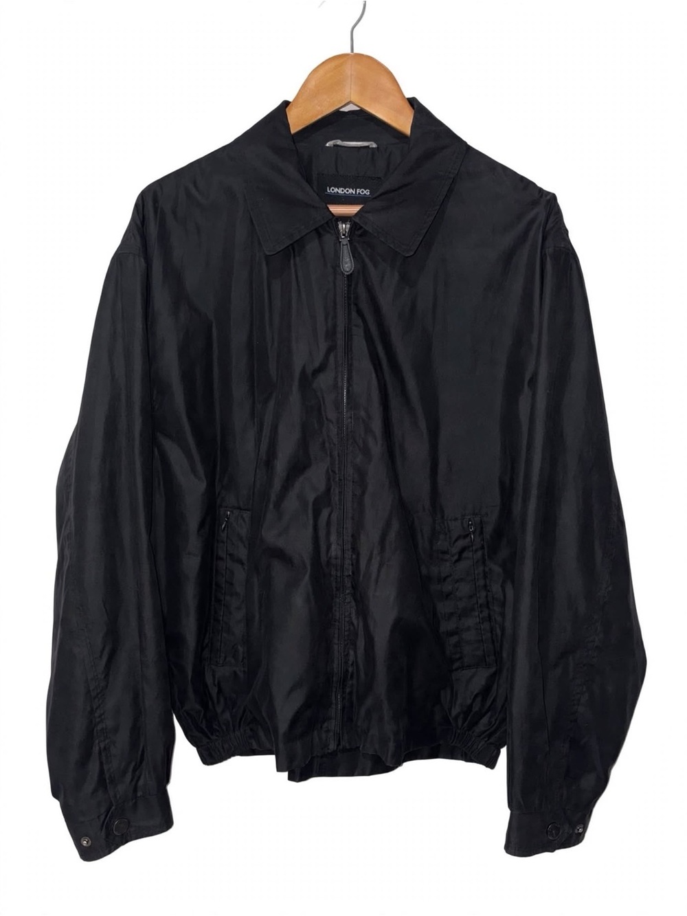London Fog Black Lightweight Windbreaker Jacket Mens L Zip Up Golfcore